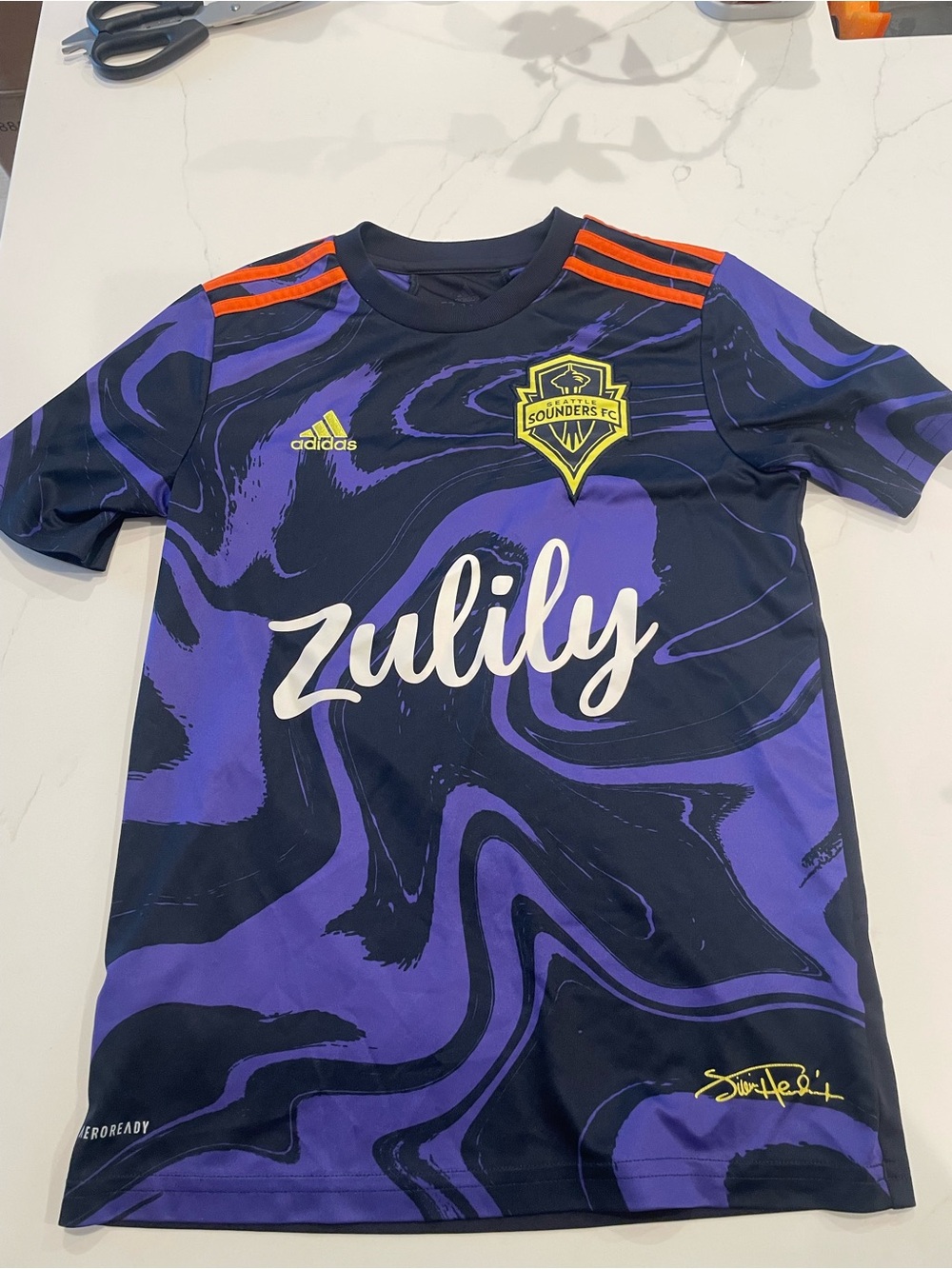 Adidas 2021 Seattle Sounders MLS Jimi Hendrix Away Jersey Purple Youth Medium